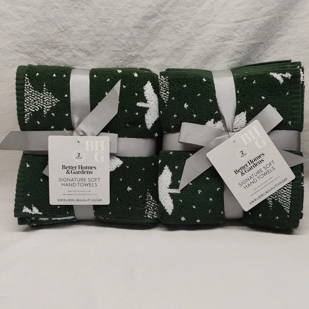 Better Homes & Gardens Signature Soft Holiday Decor 4ct Hand Towel Wintery‎ Tree